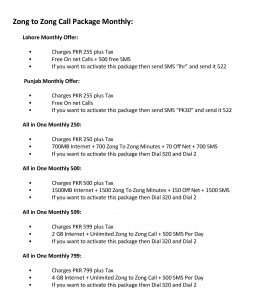 zong monthly call package