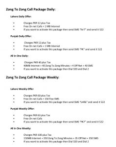 zong weekly call package